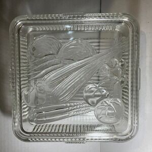 Vintage Federal Glass Refrigerator Dish/Bowl‎ with Lid Large 8.5"x8.5"x3"  USA